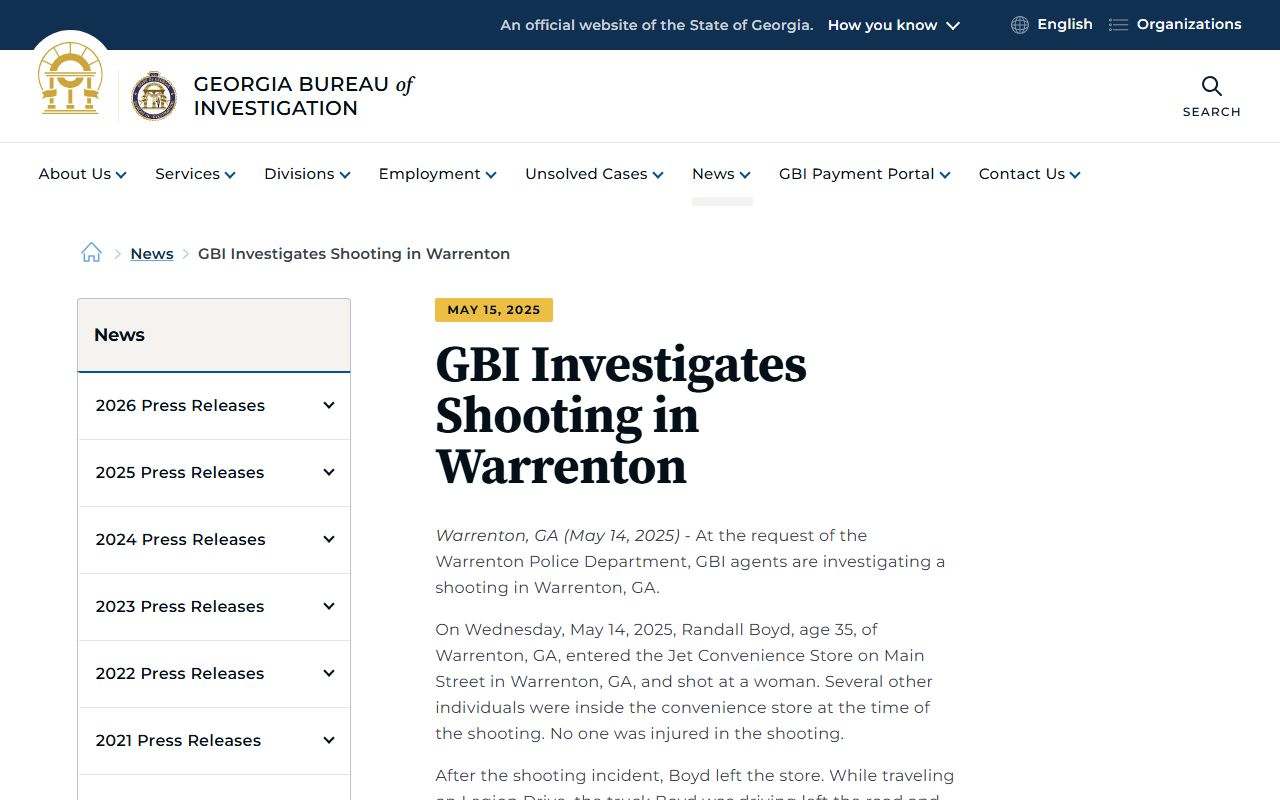 Warren County criminal court records tied to an official GBI Warrenton investigation release