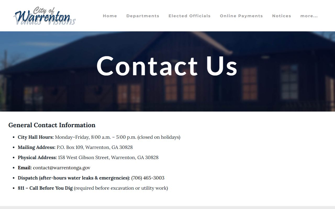 Warren County traffic court records City of Warrenton contact page