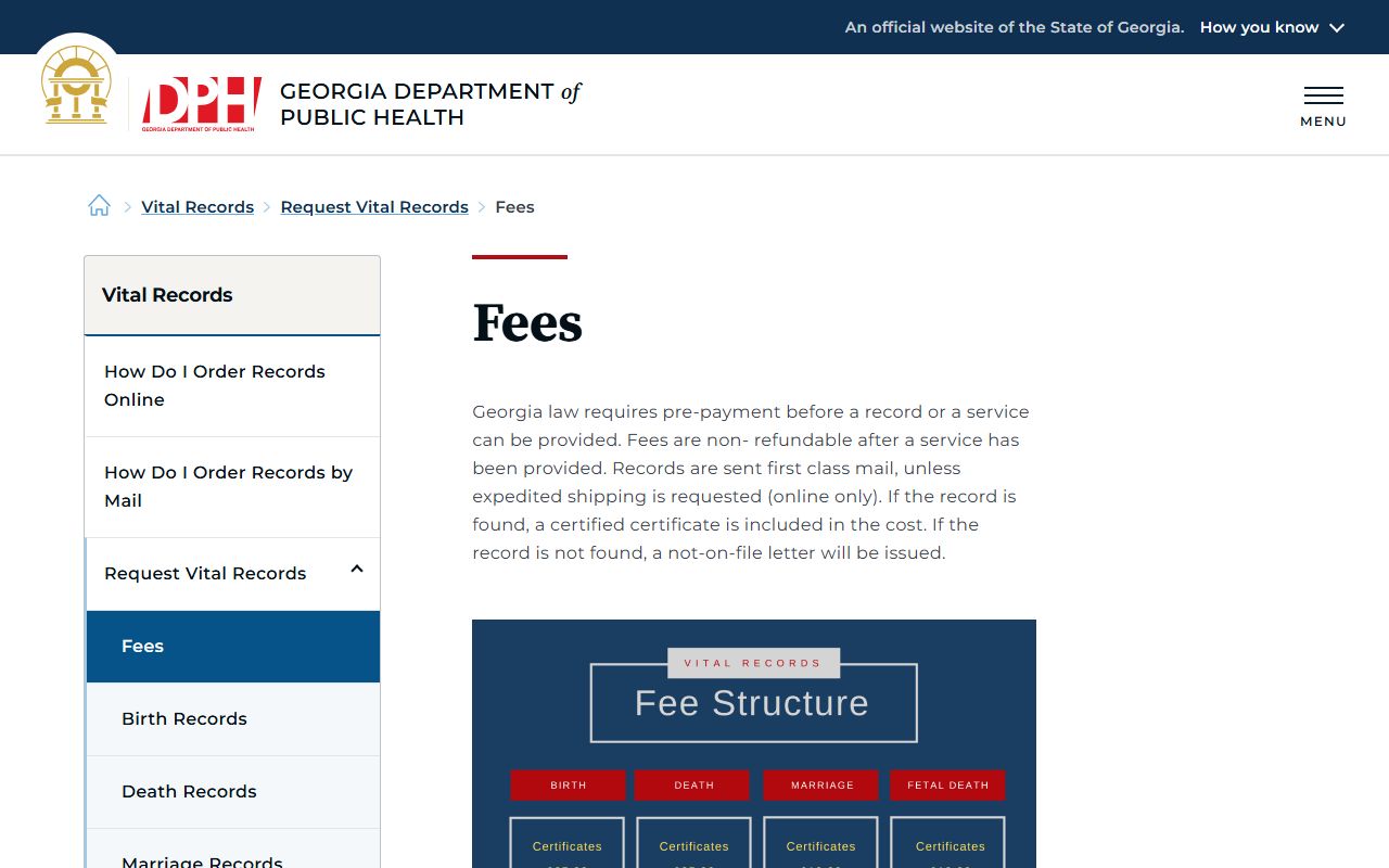 Warren County marriage records Georgia DPH vital records fee source